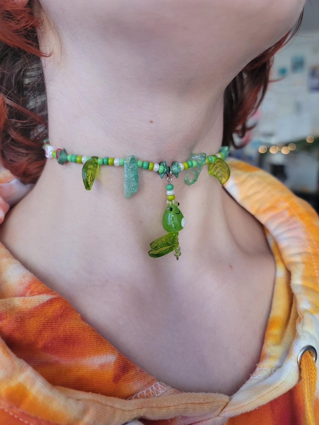 Youth Froggy Strawberry Hand Beaded Necklace