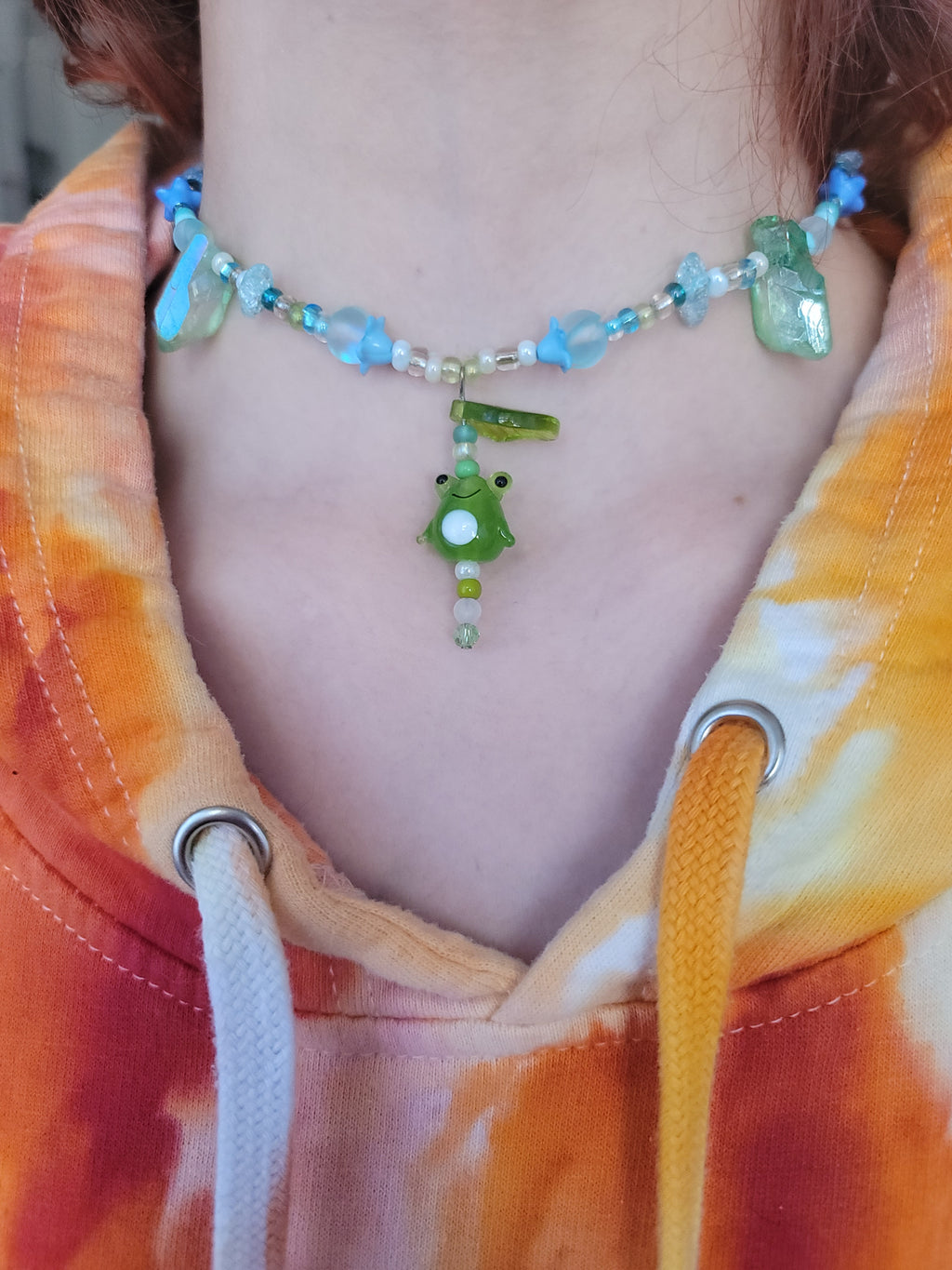 Water Froggy Hand Beaded Necklace