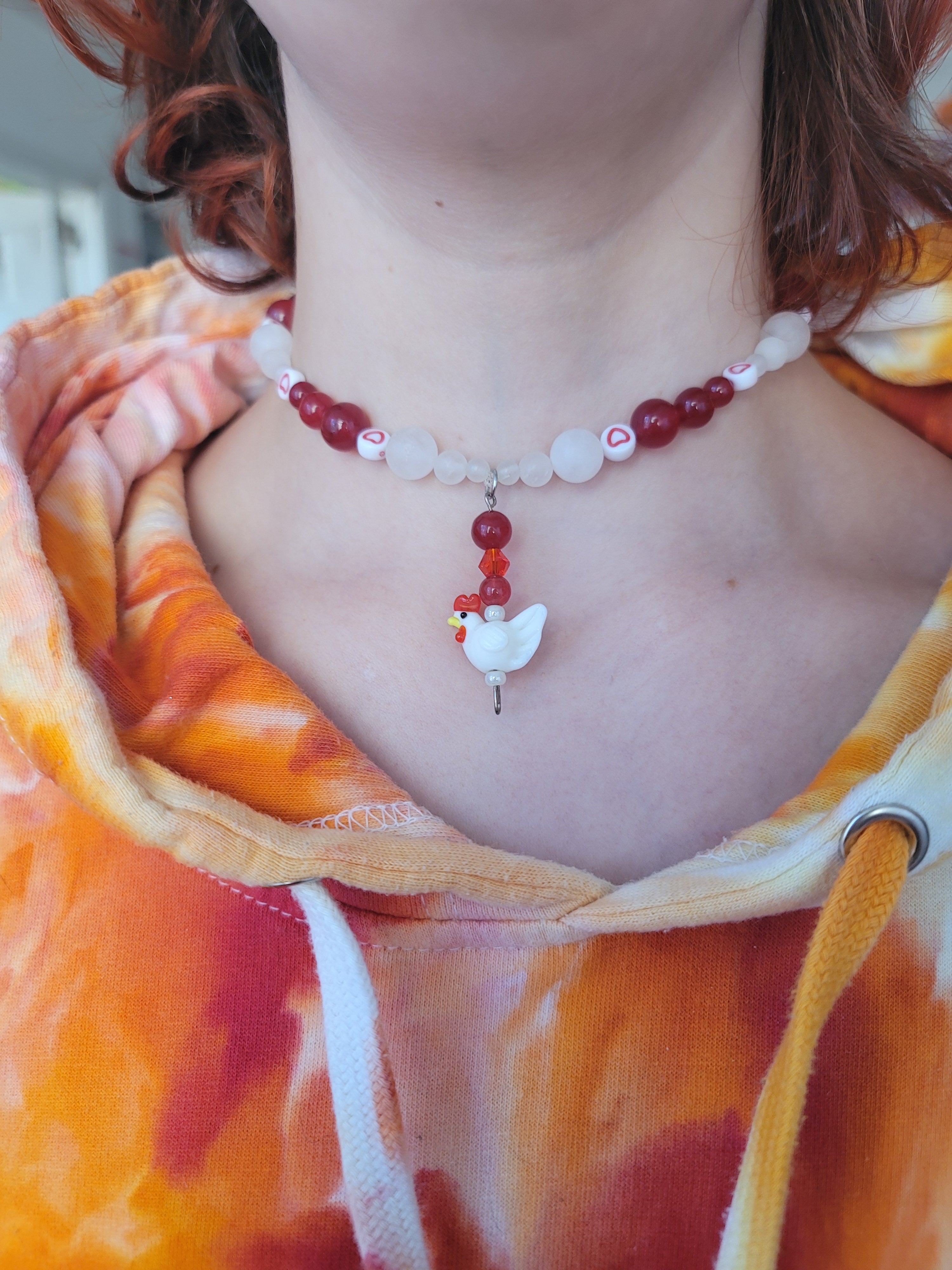 Chicken Friend Hand Beaded Necklace