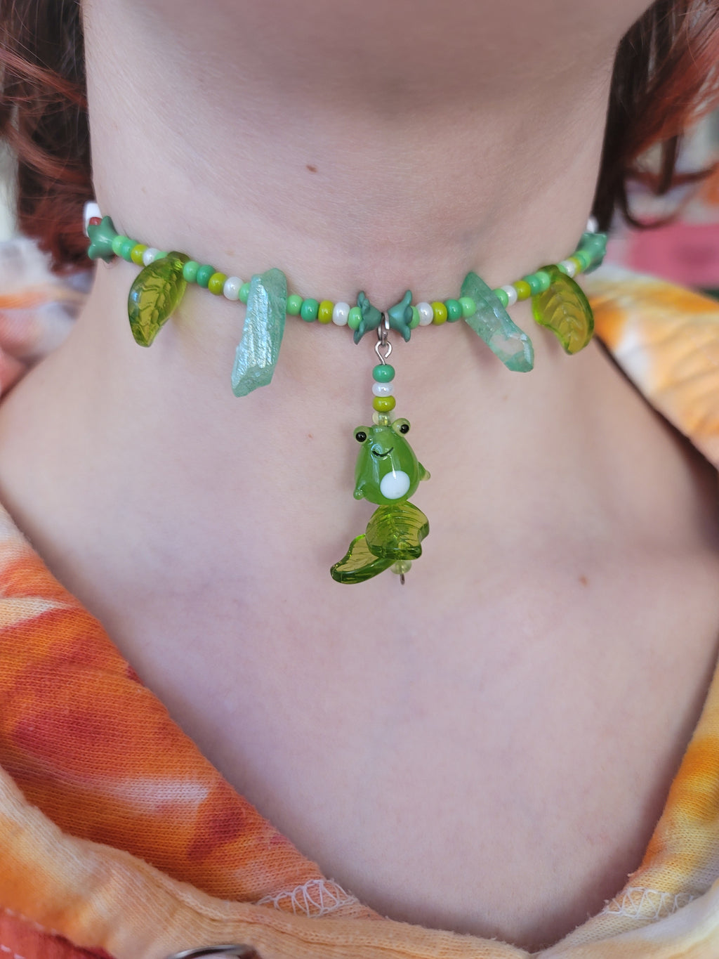 Youth Froggy Strawberry Hand Beaded Necklace