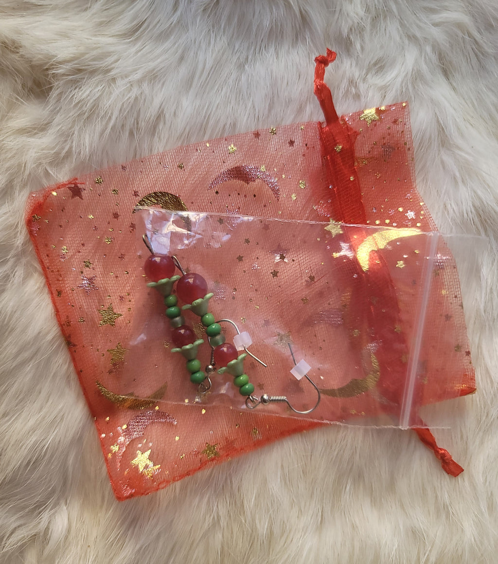 Red Currant Hand Beaded Earrings