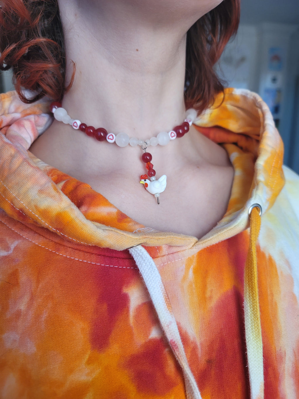 Chicken Friend Hand Beaded Necklace