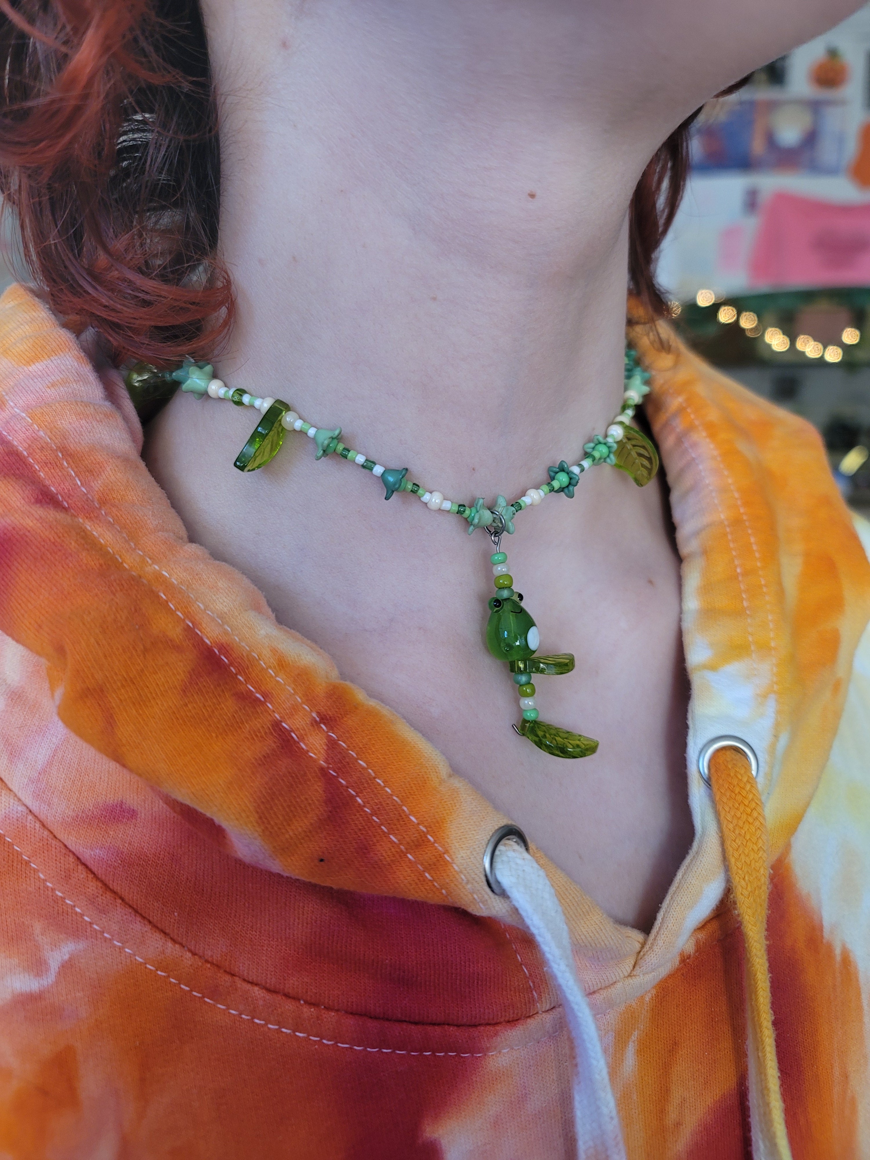 Forest Froggy Hand Beaded Necklace