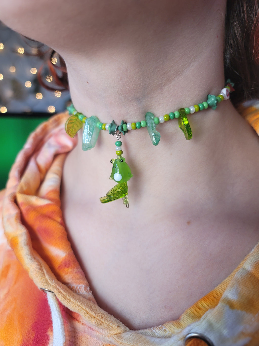 Youth Froggy Strawberry Hand Beaded Necklace