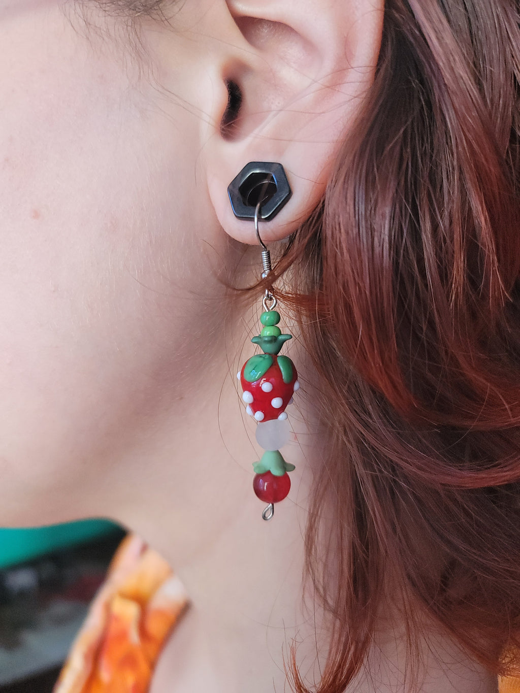 Strawberry Red Currant Hand Beaded Earrings