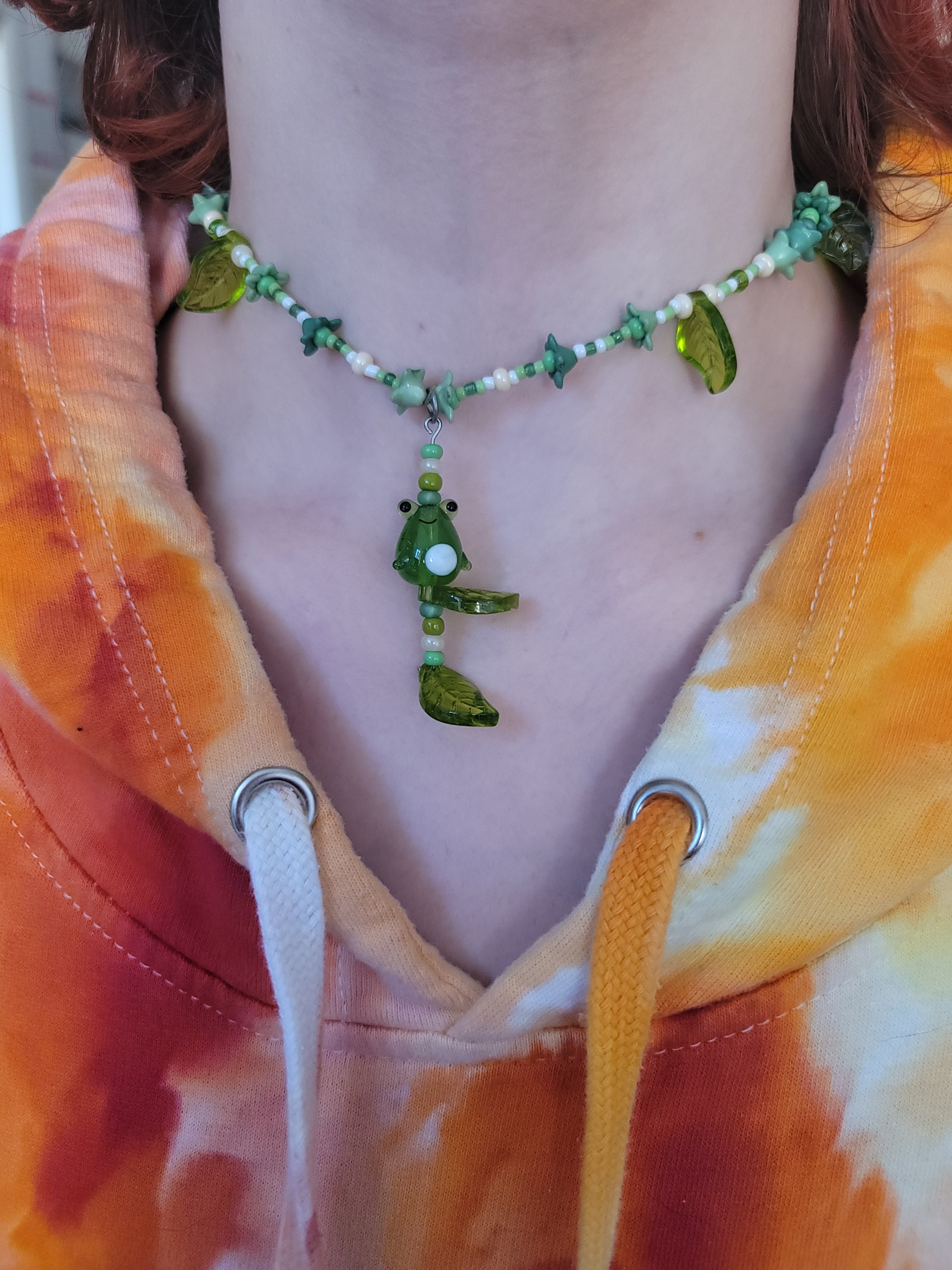Forest Froggy Hand Beaded Necklace