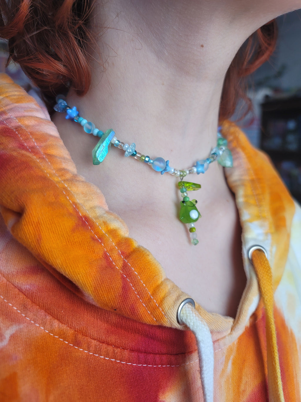 Water Froggy Hand Beaded Necklace