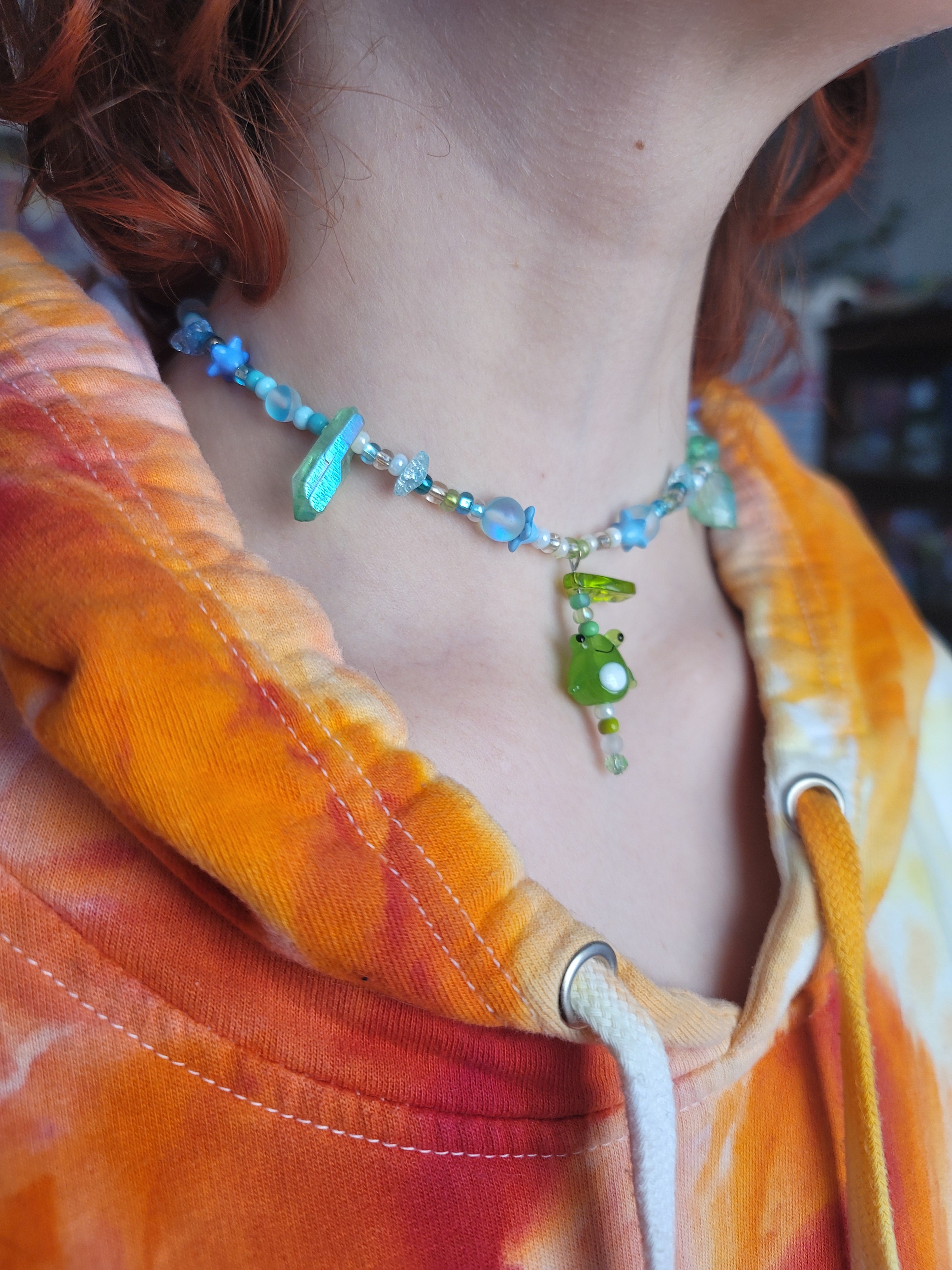 Water Froggy Hand Beaded Necklace