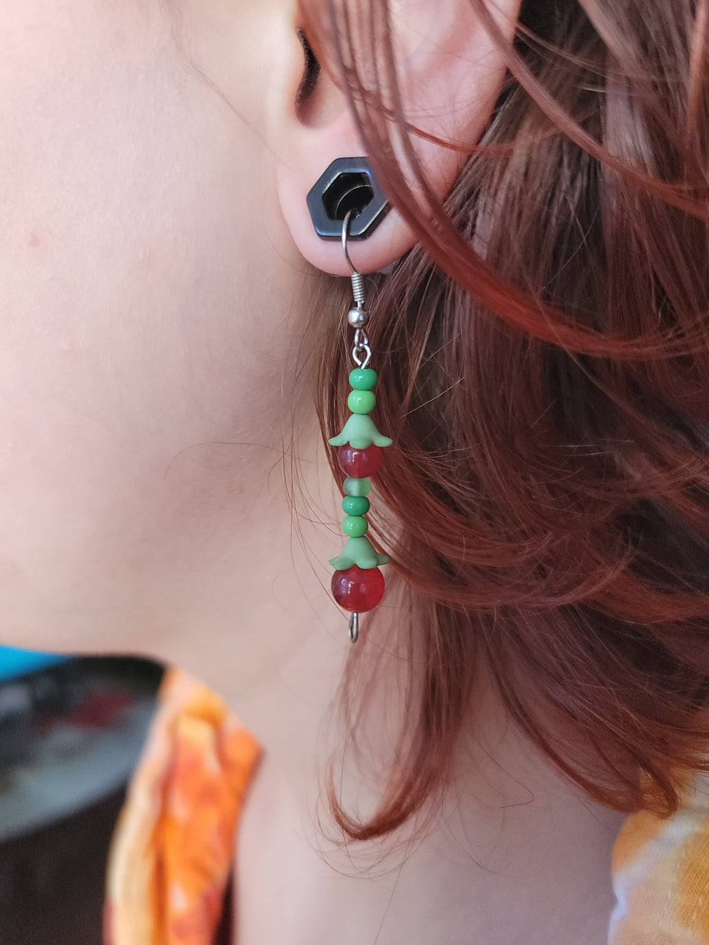 Red Currant Hand Beaded Earrings